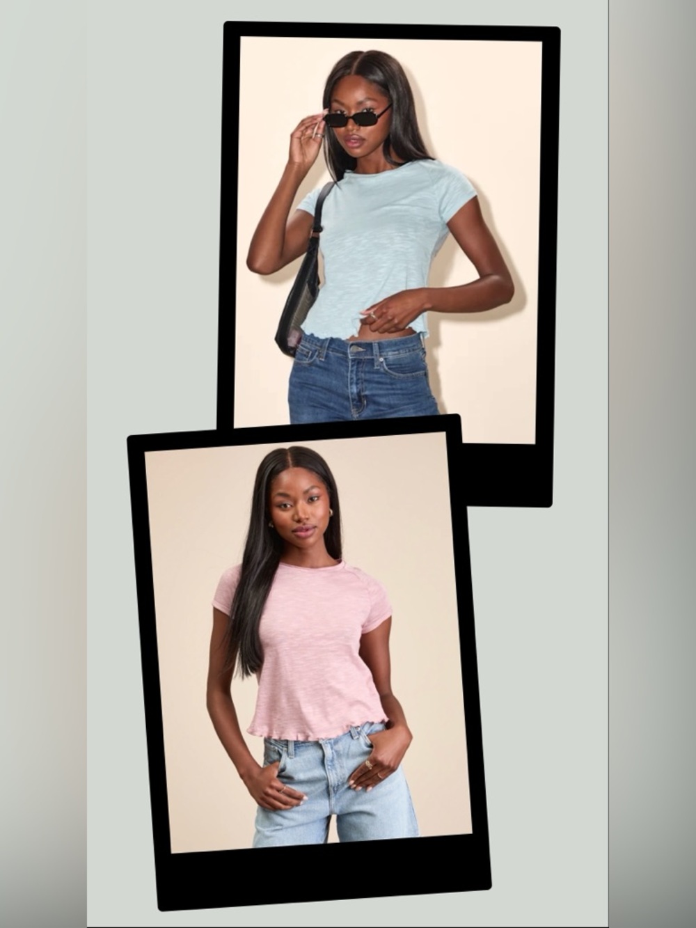 Lot of Lulu’s Olivette Mauve & Light Blue Burnout Lettuce Edge Baby Tees Small